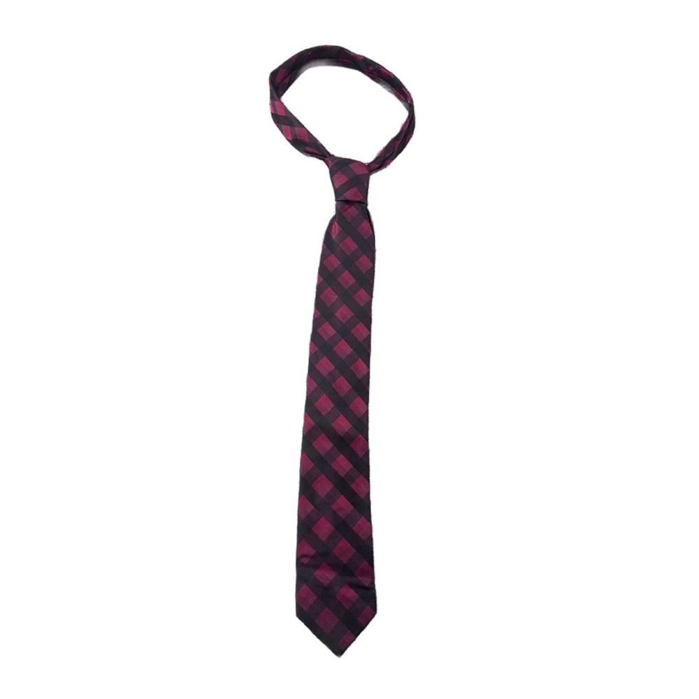 Kenneth Cole Reaction Tie Men Red Silk Plaid Classic Length Heritage Executive